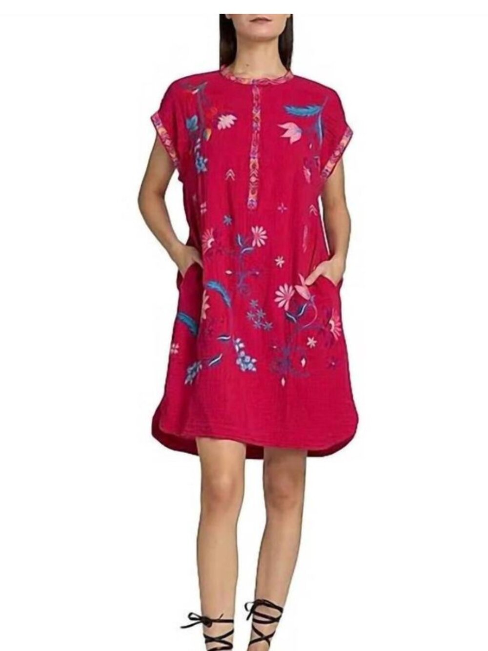 Johnny Was Elena Mishti Embroidered Cotton Gauze Lined Dress M NWT